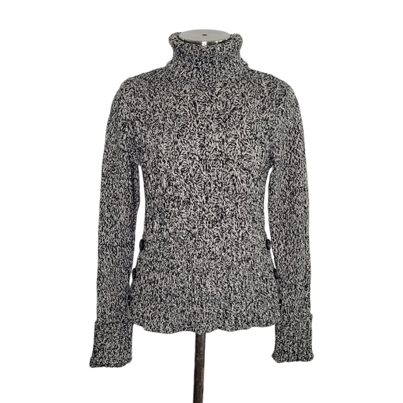 Apt 9 Black & White Cable Knit Button Detail Turtleneck Sweater Women's Petite S - Picture 1 of 7